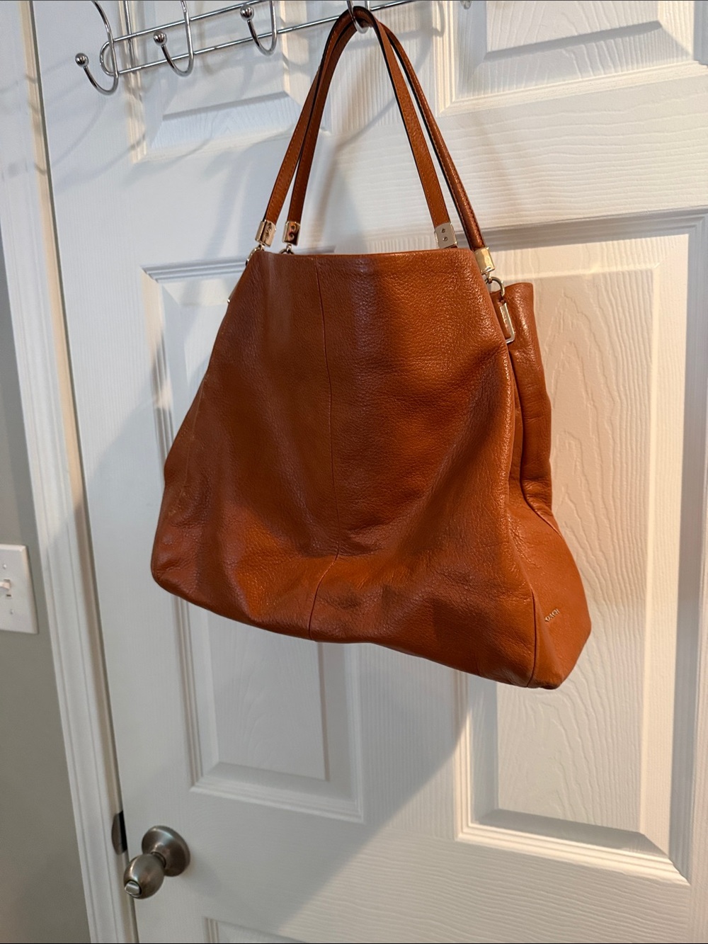 Coach Leather Shoulder Tote in Cognac